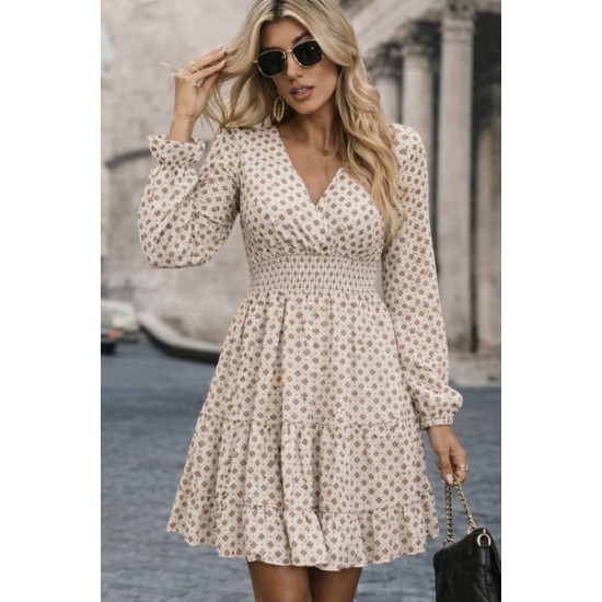 Kadın Uzun Kollu Kruvaze Yaka Desenli Mini Modal Elbise , 30950 Kadın Uzun Kollu Kruvaze Yaka Desenli Mini Modal Elbise , 30950