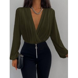 Kadın Uzun Kollu Kruvaze Yaka Sandy Bluz, 30949