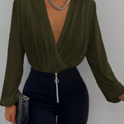 Kadın Uzun Kollu Kruvaze Yaka Sandy Bluz, 30949