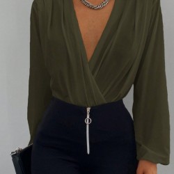 Kadın Uzun Kollu Kruvaze Yaka Sandy Bluz, 30949