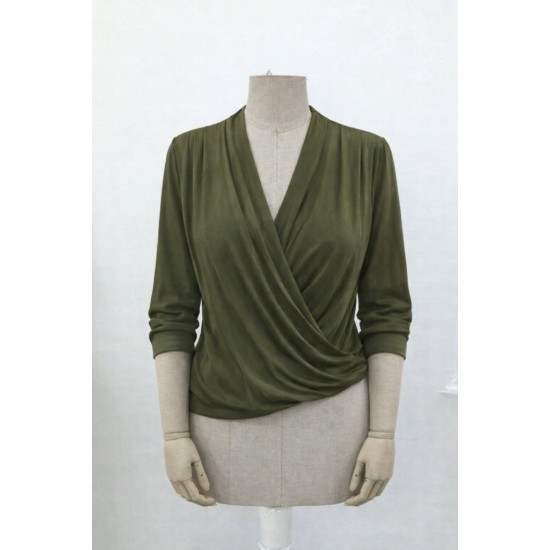 Kadın Uzun Kollu Kruvaze Yaka Sandy Bluz, 30949