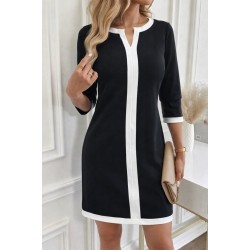 Kadın Uzun Kollu Yuvarlak V Yakalı şerit Detaylı Modal Mini Elbise , 30947