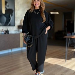 Kadın Uzun Kollu Bisiklet Yaka Viskon Iki Iplik Bluz Ve Pantolon Ikili Takım , 30941