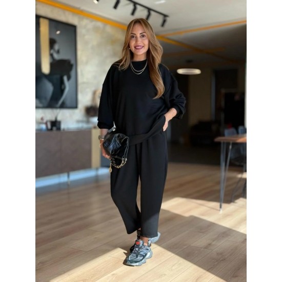 Kadın Uzun Kollu Bisiklet Yaka Viskon Iki Iplik Bluz Ve Pantolon Ikili Takım , 30941