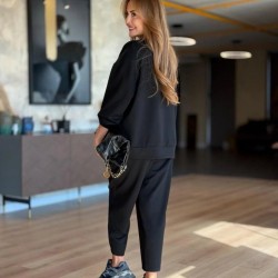 Kadın Uzun Kollu Bisiklet Yaka Viskon Iki Iplik Bluz Ve Pantolon Ikili Takım , 30941