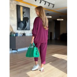 Kadın Uzun Kollu Bisiklet Yaka Viskon Iki Iplik Mor Bluz Ve Pantolon Ikili Takım , 30940 Kadın Uzun Kollu Bisiklet Yaka Viskon Iki Iplik Mor Bluz Ve Pantolon Ikili Takım , 30940