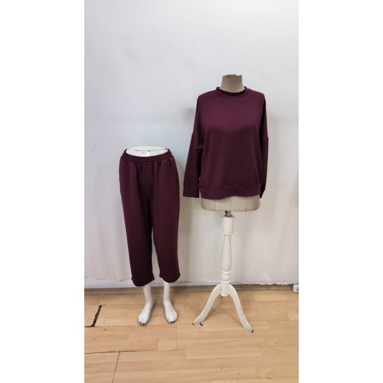 Kadın Uzun Kollu Bisiklet Yaka Viskon Iki Iplik Mor Bluz Ve Pantolon Ikili Takım , 30940