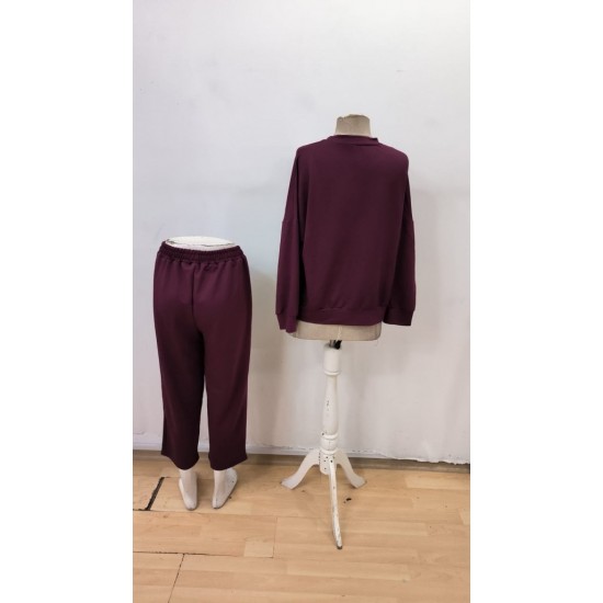 Kadın Uzun Kollu Bisiklet Yaka Viskon Iki Iplik Mor Bluz Ve Pantolon Ikili Takım , 30940