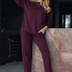 Kadın Uzun Kollu Bisiklet Yaka Viskon Iki Iplik Mor Bluz Ve Pantolon Ikili Takım , 30940