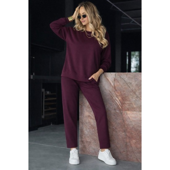 Kadın Uzun Kollu Bisiklet Yaka Viskon Iki Iplik Mor Bluz Ve Pantolon Ikili Takım , 30940