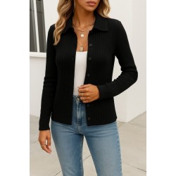 Women' S Long-sleeved, Collared, Button-front Knitted Jacket, 30935