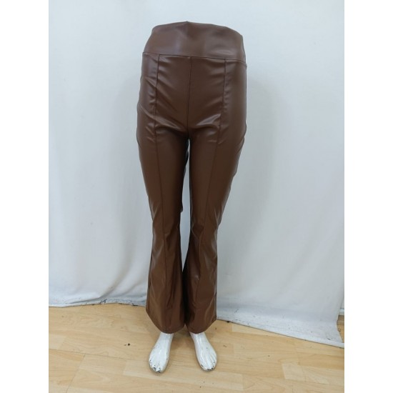 Kadın Yüksek Bel Paçaya Doğru Geniş Deri Pantolon , 30934