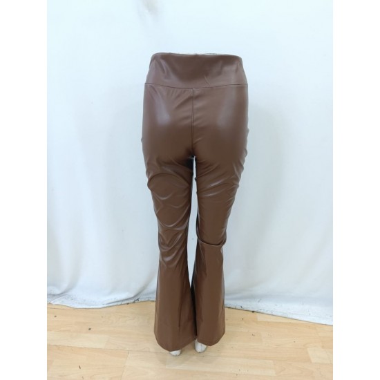 Kadın Yüksek Bel Paçaya Doğru Geniş Deri Pantolon , 30934