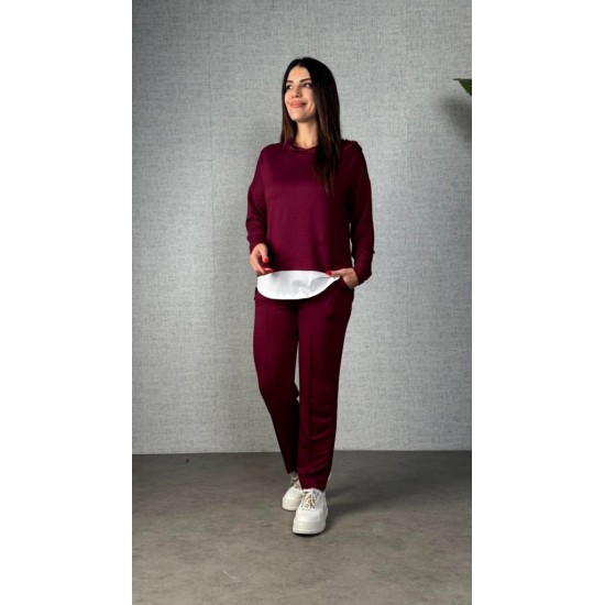 Kadın Uzun Kollu Kapşonlu Bağcıklı Viskon Iki Iplik Bluz Ve Pantolon Ikili Takım, 30931
