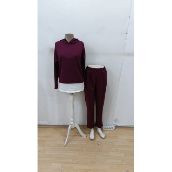 Kadın Uzun Kollu Kapşonlu Bağcıklı Viskon Iki Iplik Bluz Ve Pantolon Ikili Takım, 30931