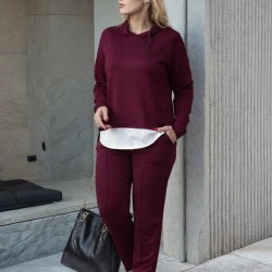 Kadın Uzun Kollu Kapşonlu Bağcıklı Viskon Iki Iplik Bluz Ve Pantolon Ikili Takım, 30931