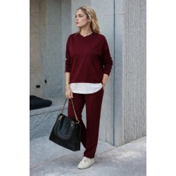 Kadın Uzun Kollu Kapşonlu Bağcıklı Viskon Iki Iplik Bluz Ve Pantolon Ikili Takım, 30931