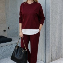 Kadın Uzun Kollu Kapşonlu Bağcıklı Viskon Iki Iplik Bluz Ve Pantolon Ikili Takım, 30931