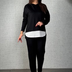 Kadın Uzun Kollu Kapşonlu Bağcıklı Viskon Iki Iplik Bluz Ve Pantolon Ikili Takım , 30930