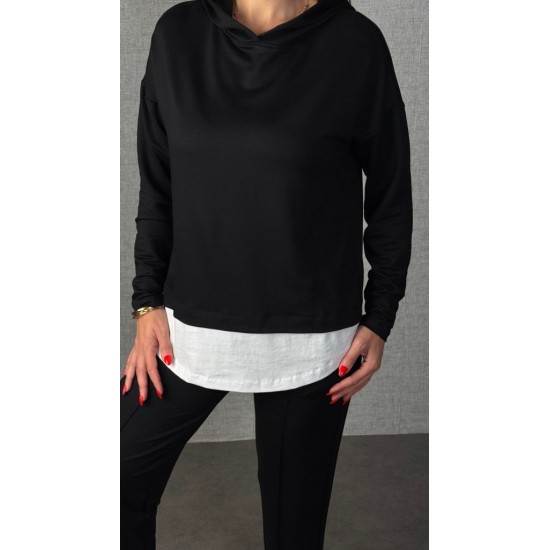 Kadın Uzun Kollu Kapşonlu Bağcıklı Viskon Iki Iplik Bluz Ve Pantolon Ikili Takım , 30930