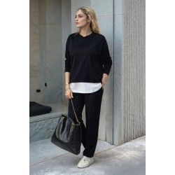 Kadın Uzun Kollu Kapşonlu Bağcıklı Viskon Iki Iplik Bluz Ve Pantolon Ikili Takım , 30930