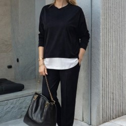 Kadın Uzun Kollu Kapşonlu Bağcıklı Viskon Iki Iplik Bluz Ve Pantolon Ikili Takım , 30930