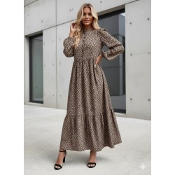 Kadın Uzun Kollu Hakim Yakalı Düğmeli Kemersiz Desenli Maxi Süprem Elbise, 30926 Kadın Uzun Kollu Hakim Yakalı Düğmeli Kemersiz Desenli Maxi Süprem Elbise, 30926