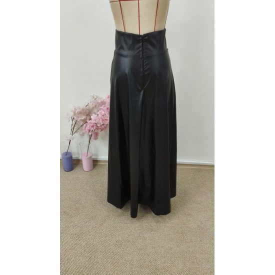 Kadın Yüksek Bel Uzun Yırtmaçlı Deri Etek , 30956