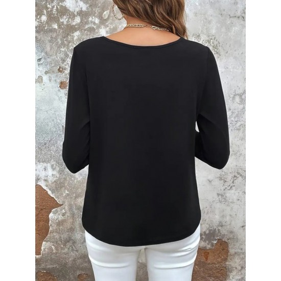 Kadın Uzun Kollu Yuvarlak Yakalı çift Renkli Dantel Detaylı Viskon Bluz , 30955