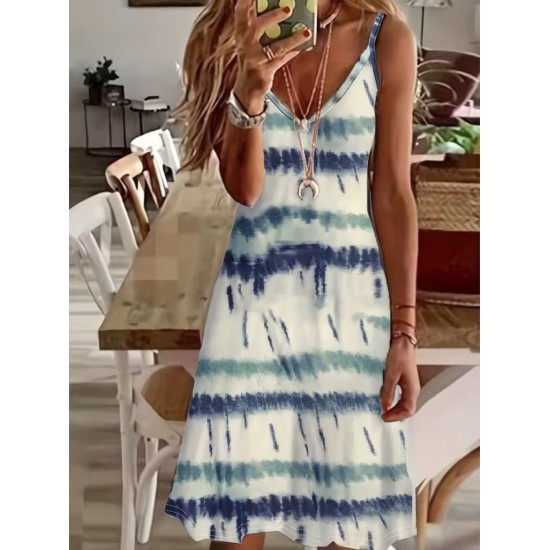 Kadın Ip Askılı V Yakalı Desenli Süprem Elbise , 30954