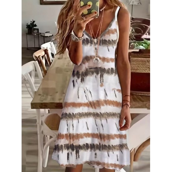 Kadın Ip Askılı V Yakalı Desenli Süprem Elbise , 30953