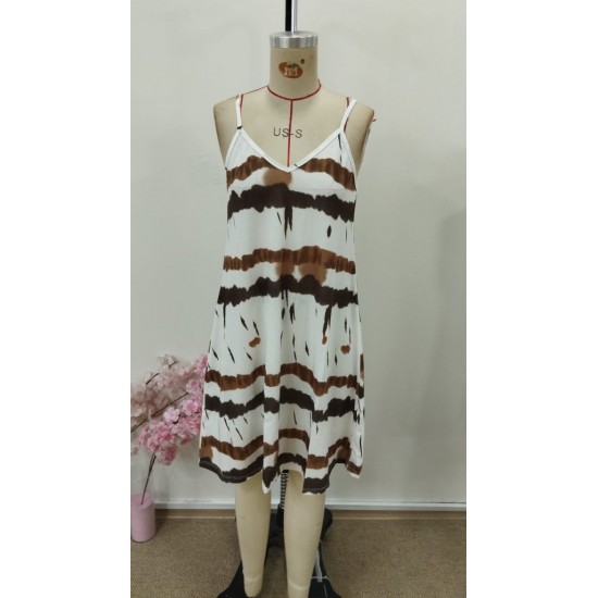 Kadın Ip Askılı V Yakalı Desenli Süprem Elbise , 30953