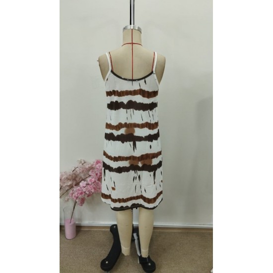 Kadın Ip Askılı V Yakalı Desenli Süprem Elbise , 30953