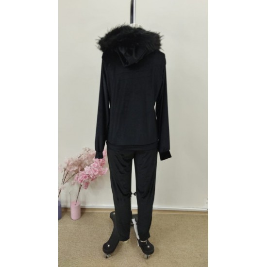 Kadın Uzun Kollu önden Fermuarlı Kapşon Tüy Detaylı Kadife Bluz Ve Pantolon Ikili Takım , 30960