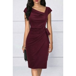 Kadın Kısa Kollu V Asimetrik Yaka Kesimli Yandan Bağlamalı Mini Janjan Krep Elbise, 30958