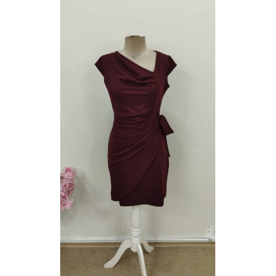 Kadın Kısa Kollu V Asimetrik Yaka Kesimli Yandan Bağlamalı Mini Janjan Krep Elbise, 30958