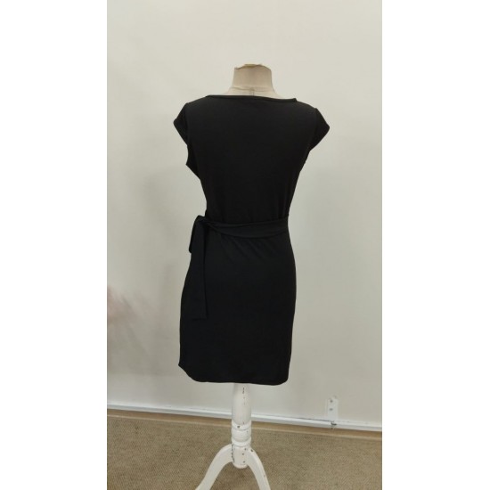 Kadın Kısa Kollu V Asimetrik Yaka Kesimli Yandan Bağlamalı Mini Janjan Krep Elbise , 30957