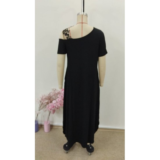 Kadın Kısa Kollu Omuzdan Açık Cep Detaylı Uzun Viskon Elbise , 30961