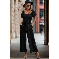 Kadın Kısa Kollu Kare Yakalı Göğsü Gipeli Belden Kuşaklı Uzun Janjan Tulum, 30962