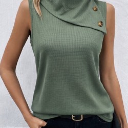 Kadın Kolsuz Asimetrik Düğmeli Yaka Waffle Bluz , 30964 Kadın Kolsuz Asimetrik Düğmeli Yaka Waffle Bluz , 30964