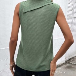 Kadın Kolsuz Asimetrik Düğmeli Yaka Waffle Bluz , 30964