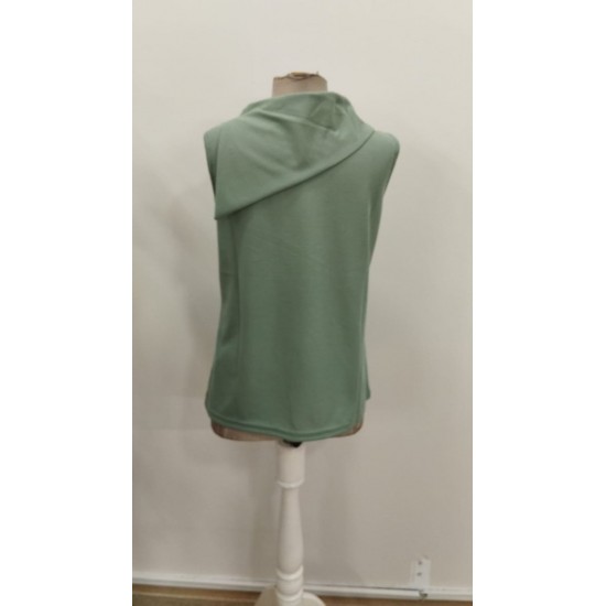 Kadın Kolsuz Asimetrik Düğmeli Yaka Waffle Bluz , 30964