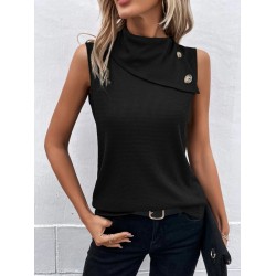 Kadın Kolsuz Asimetrik Düğmeli Yaka Waffle Bluz , 30963