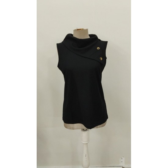 Kadın Kolsuz Asimetrik Düğmeli Yaka Waffle Bluz , 30963