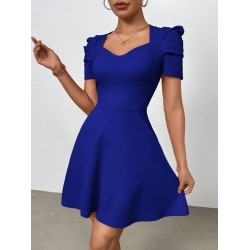 Kadın Kısa Kollu V Yakalı Kiloş Mini Ithal Krep Elbise , 30977