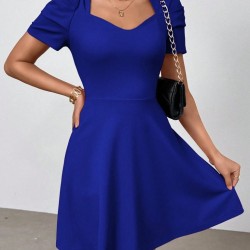 Kadın Kısa Kollu V Yakalı Kiloş Mini Ithal Krep Elbise , 30977