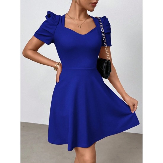 Kadın Kısa Kollu V Yakalı Kiloş Mini Ithal Krep Elbise , 30977