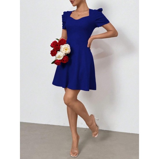 Kadın Kısa Kollu V Yakalı Kiloş Mini Ithal Krep Elbise , 30977