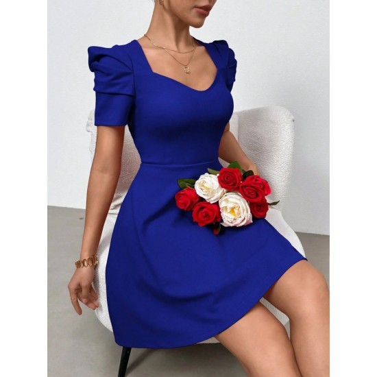 Kadın Kısa Kollu V Yakalı Kiloş Mini Ithal Krep Elbise , 30977