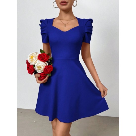 Kadın Kısa Kollu V Yakalı Kiloş Mini Ithal Krep Elbise , 30977